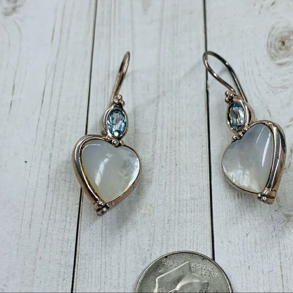 Moon Stone Blue Topaz Sterling Silver Heart Earrings - Picture 2 of 3